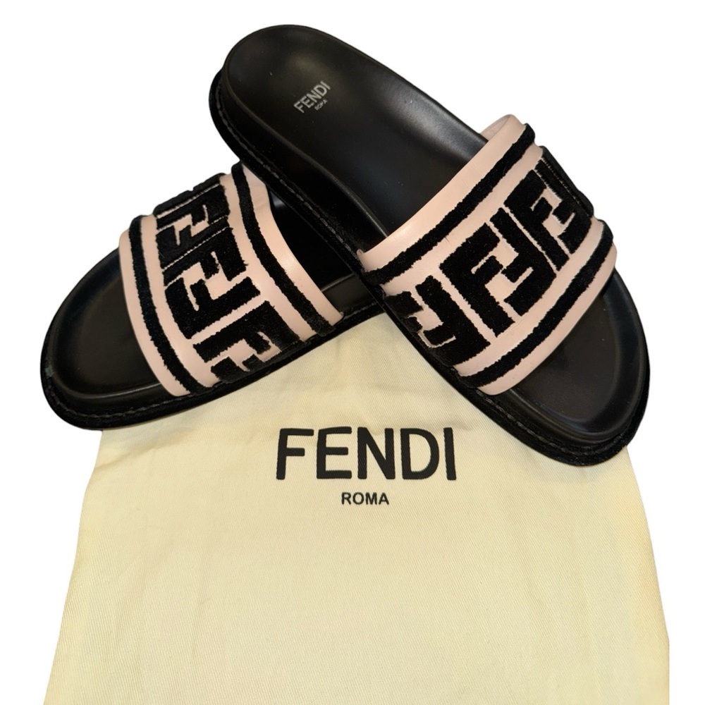 FENDI Zucca Velvet FF Logo Slides
